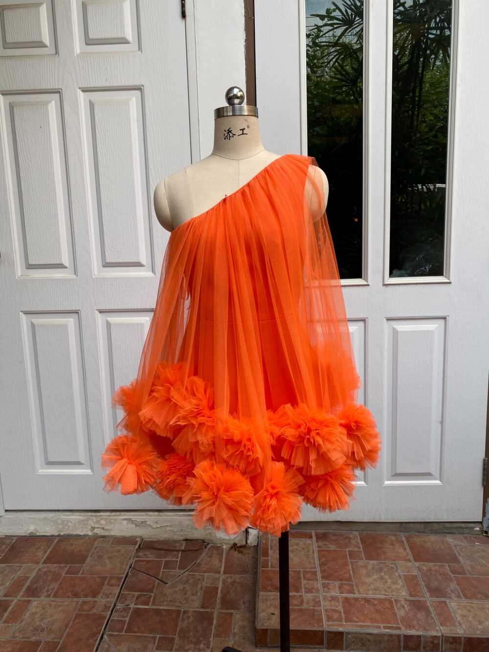 Orange Custom One The Shoulder Mini Tulle Dress For Women, Wedding Plus Size, Evening Gown, Elegant Short