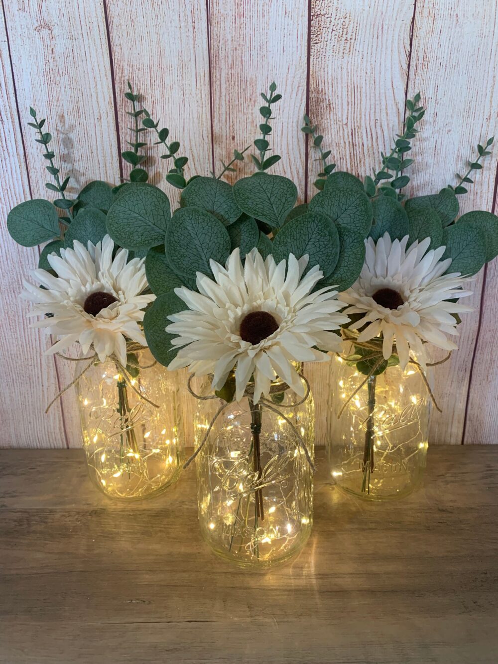 Lighted Wedding Centerpiece Daisy Mason Jar Party Centerpieces Farmhouse Decor, Bridal Shower Centerpieces, Baby Decor