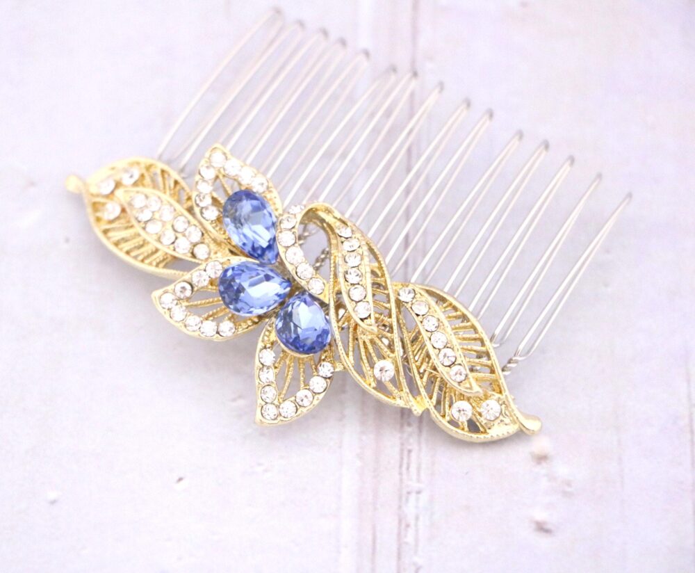 Sapphire Crystal Comb Gold Wedding Hair Rose Gold Accessories For Bun Bridal Navy Blue