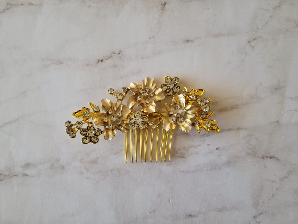 Wedding Hair Comb Flower Gold Pin Jewelry Vine Accessory Accents Floral Bridesmaid Gift
