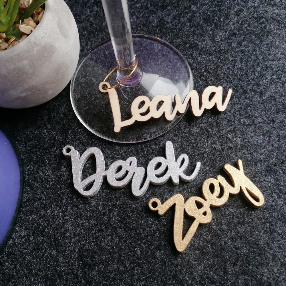 Custom Wedding Wine Glass Charms, Personalized Name Tags, Cocktail Drink Markers, Laser Cut Place Cards, Hanging Tags For Glasses