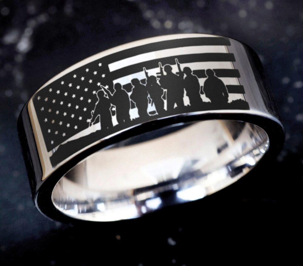 Band Of Brothers Wedding Band, American Ring, Military Engagement Patriotic United States Gift
