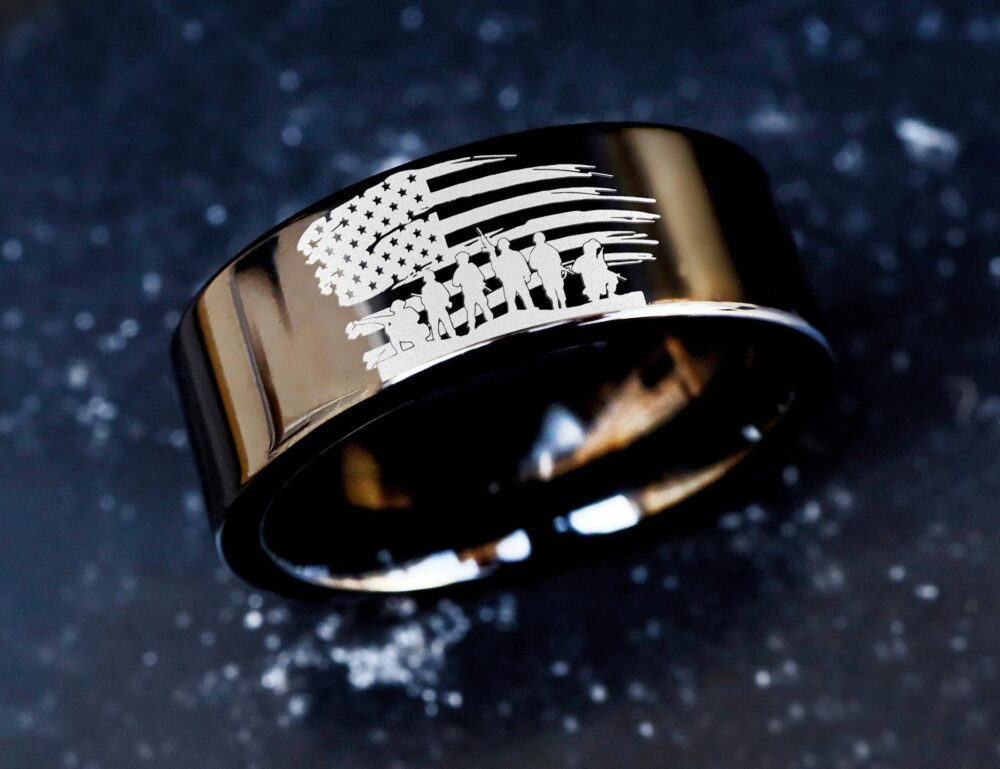Band Of Brothers Wedding Band, American Ring, Military Engagement Patriotic United States Gift