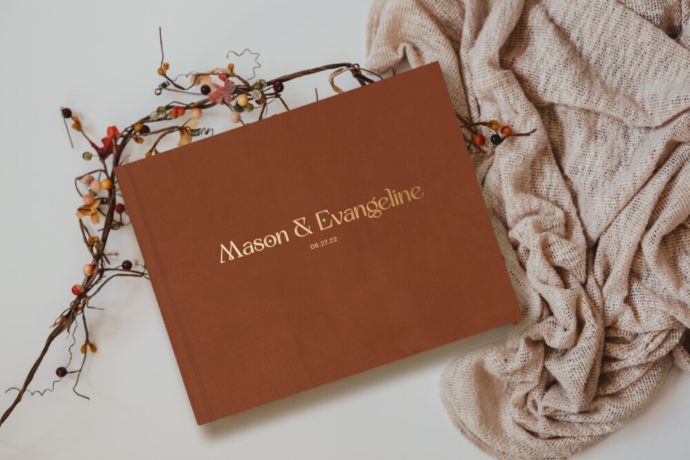 Wedding Guest Book, Boho Neutral Colors, Custom Landscape Hardcover With Gold Silver Rose Foil, Minimalist Guestbook For Your Reception