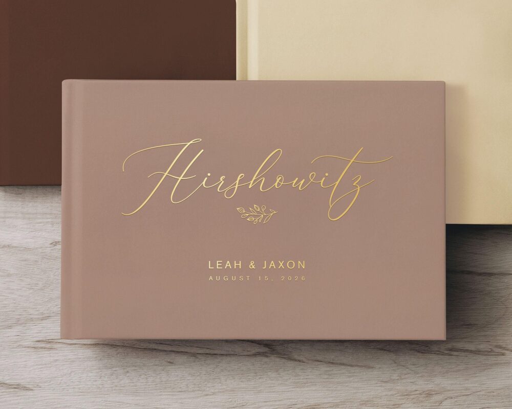 Personalized Wedding Guest Book, Classic Reception Gold Foil Photo Album, Hardcover Guestbook