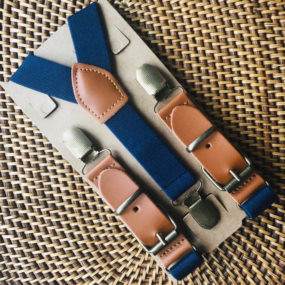 Navy Suspenders For Groomsmen, Leather Suspenders, Groom, Ring Bearer Outfit, Blue Men, Wedding Party, Groomsman