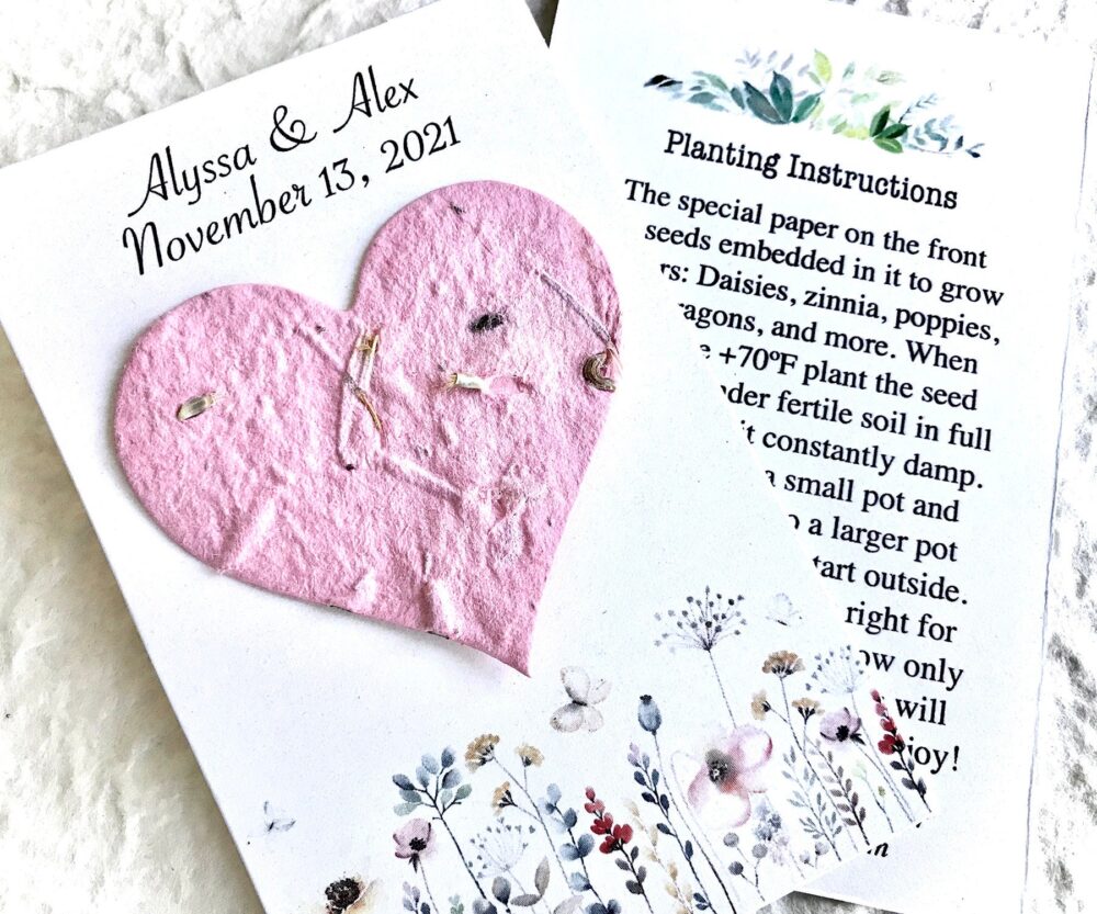Wildflower Seed Wedding Favors - Personalized Paper Hearts Bee Friendly Pollinator