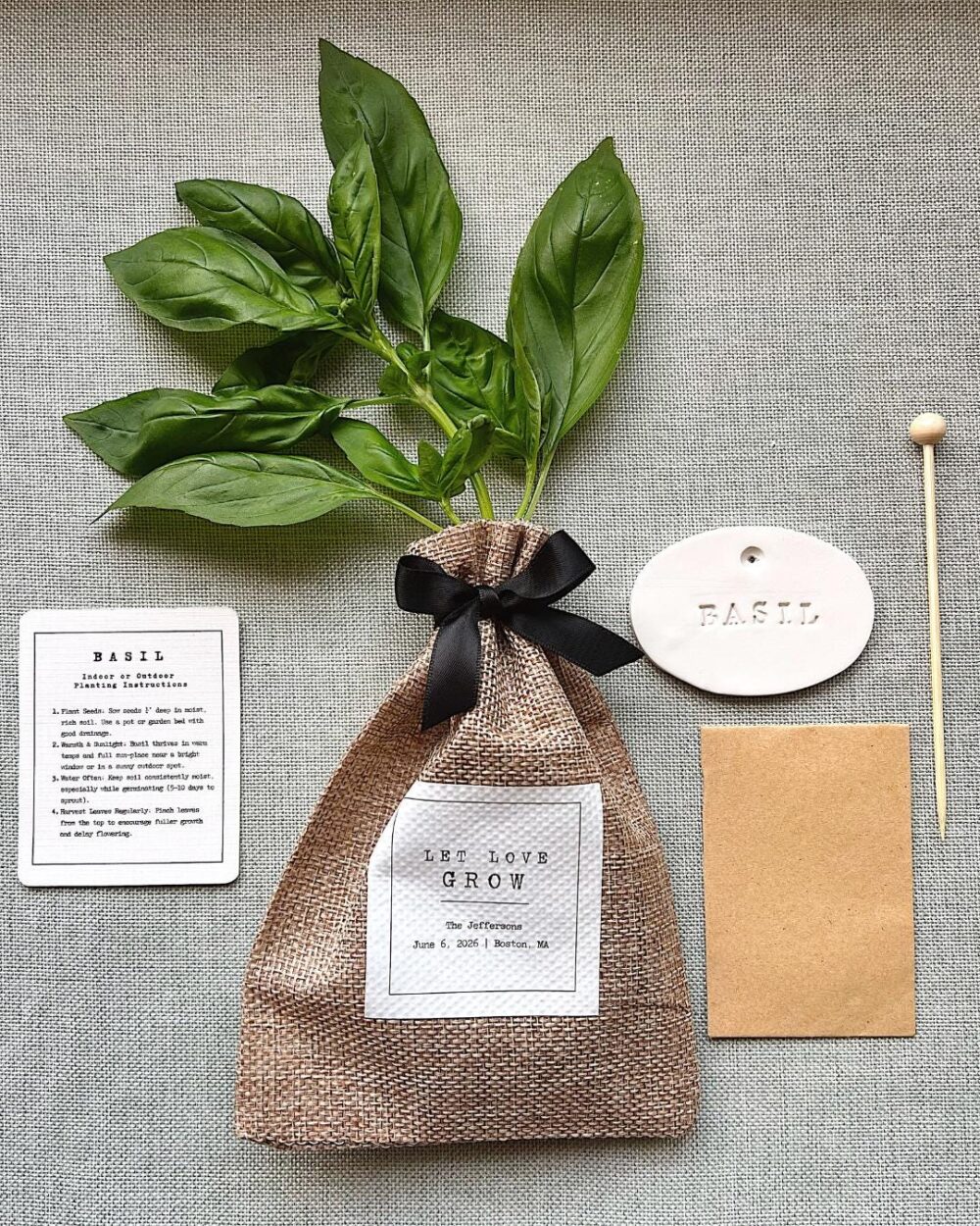 Herb Wedding Favor | "Let Love Grow" Or "Love Of A Life Thyme" Gift Bags Basil Thyme Seed Favors With Garden Marker Set