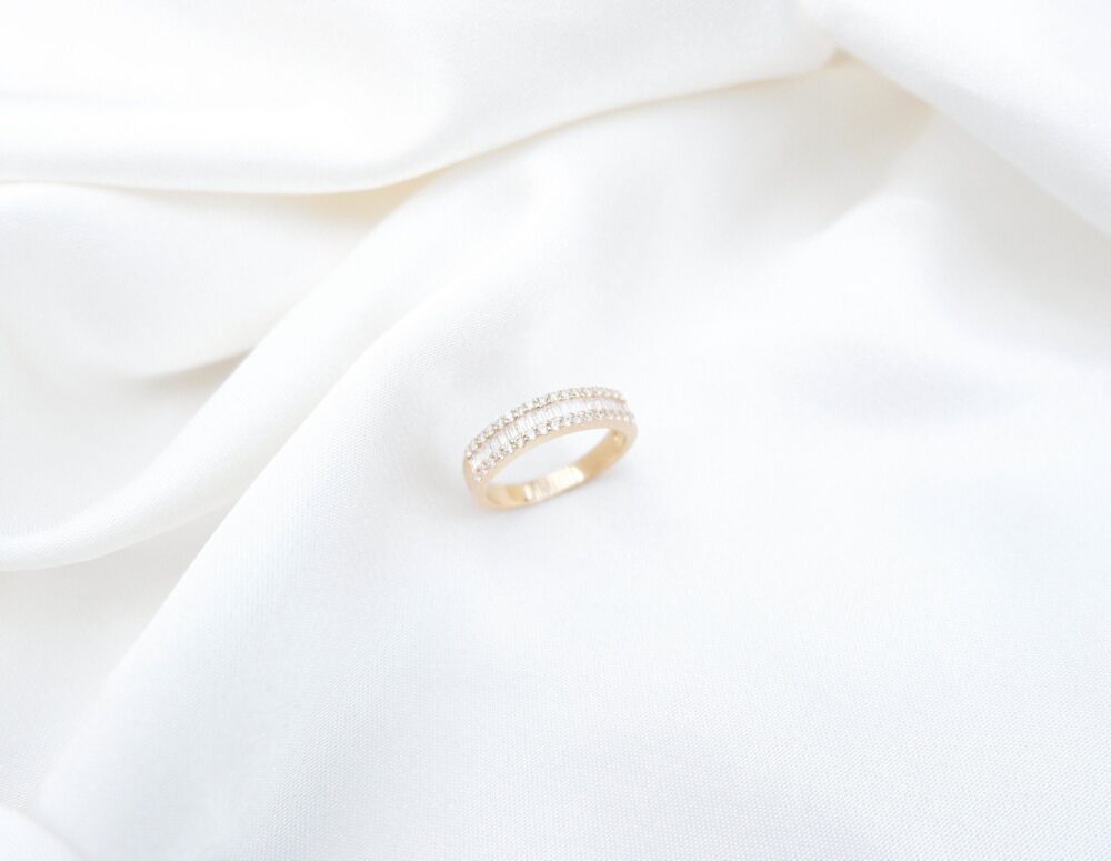 14K Gold Micro Pave Baguette Eternity Band Ring Half
