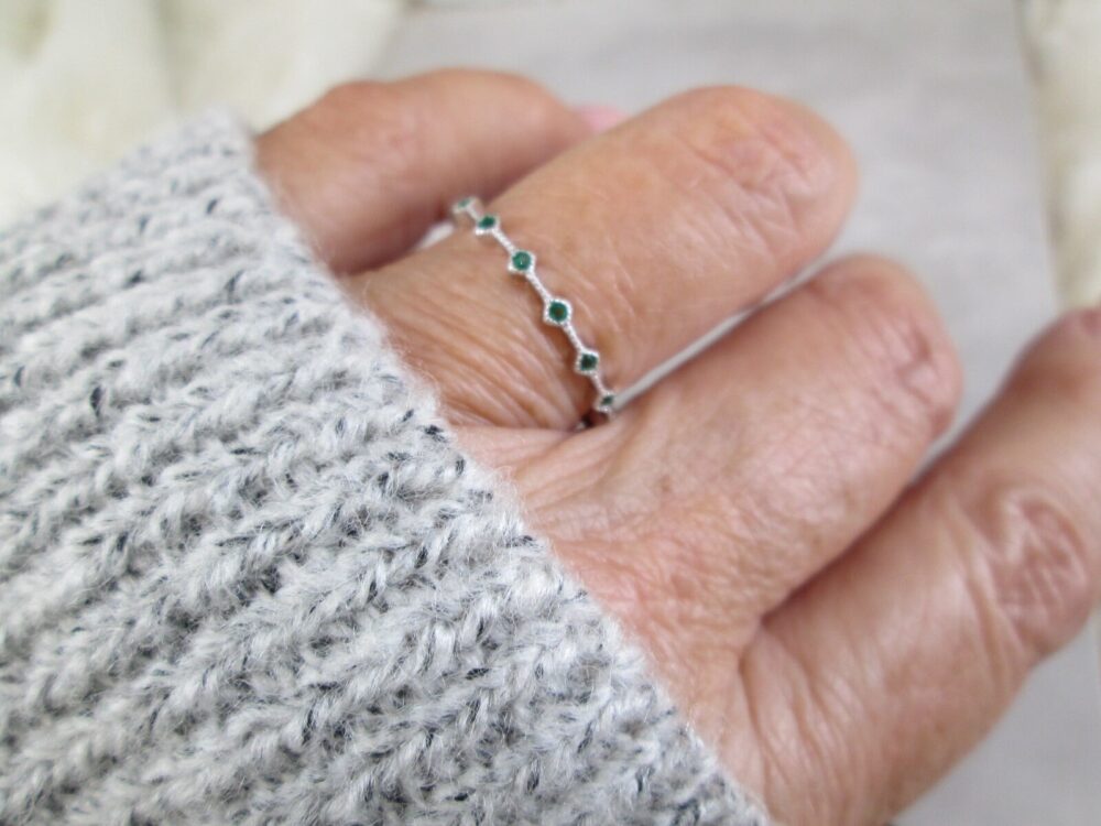 Dainty Sterling Emerald Eternity Band Ring>925 Emerald Ring, Anniversary Band, Narrow Wedding Band, Birthstone Ring, Stacking Ring, Non Tarnish