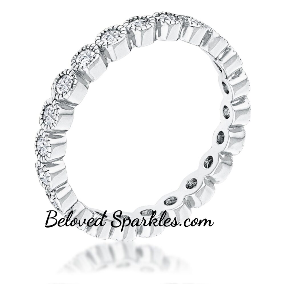 Nora 0.9Ct Round Cz Dotted Bezel Eternity Band Ring-Round Cubic Zirconia Stackable Contemporary Minimalist Silvertone Wedding Bridal Ring