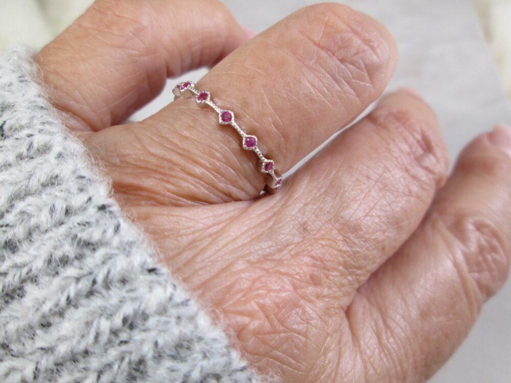 Dainty Ruby Eternity Band Ring>925 Sterling Narrow Band, Sterling Ruby Ring, 925 Ring, Anniversary, Wedding, Birthstone Ring, Non Tarnish