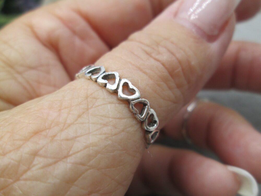 Heart Eternity Band Ring>925 Sterling Heart Band, Silver Band, 925 Ring, Heart Jewelry, Simple Eternity
