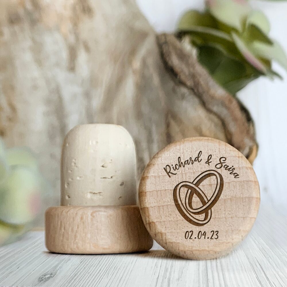 Custom Wedding Ring Wine Stopper, Personalized Corks For Favors, Stoppers For Special Events & Occasions