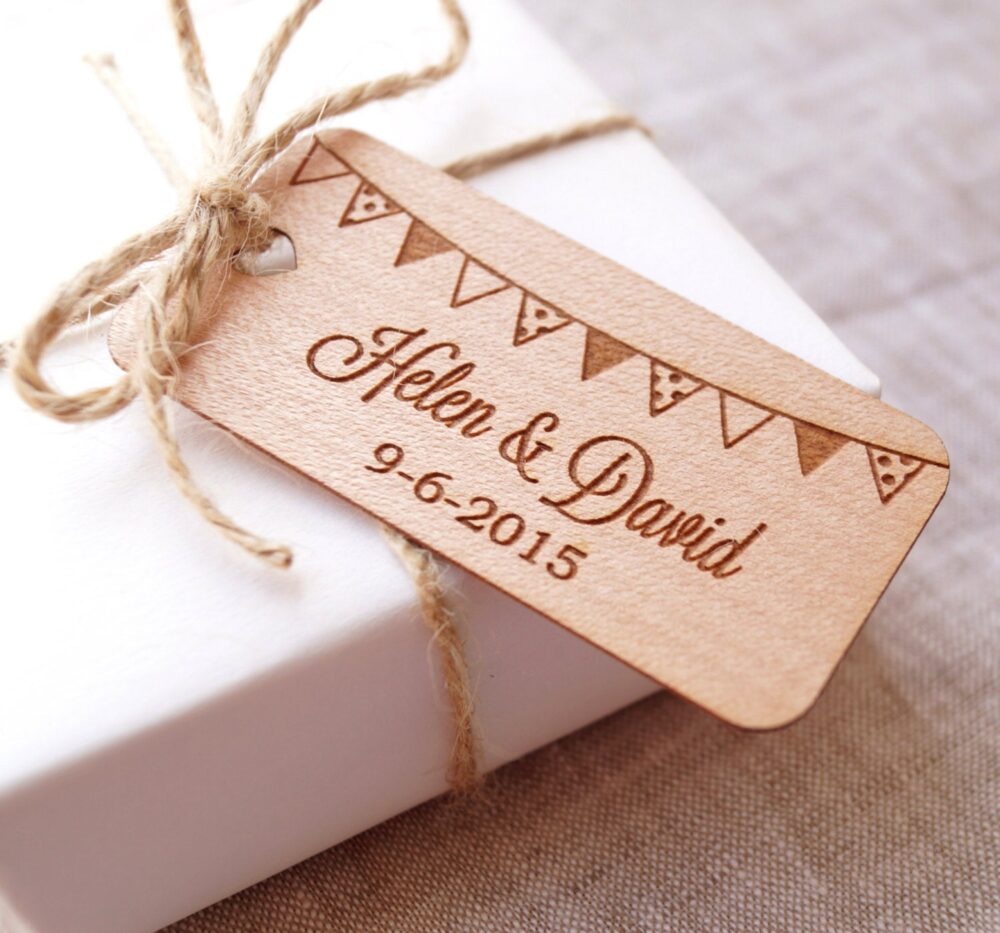 Personalized Wedding Favor Tags, Rustic Thank You Gift Banner Custom Engraved Veneer Tags