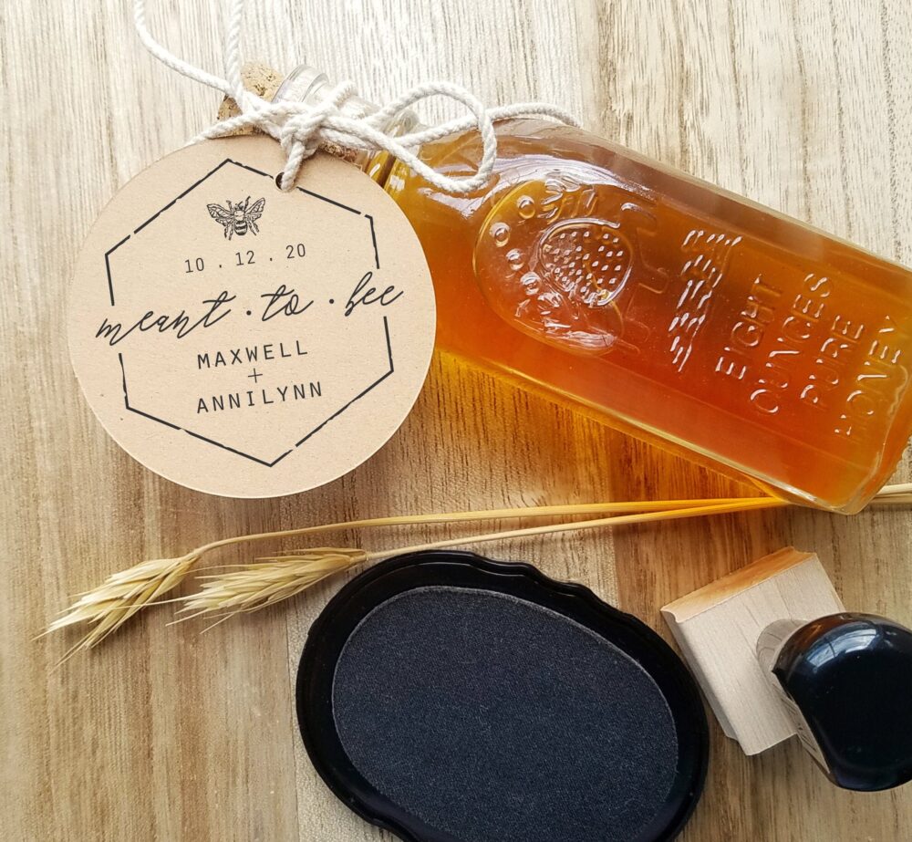 Meant To Bee Wedding Favor Stamp, Honey Favor, Custom Logo Rubber Stamp Cs 10250