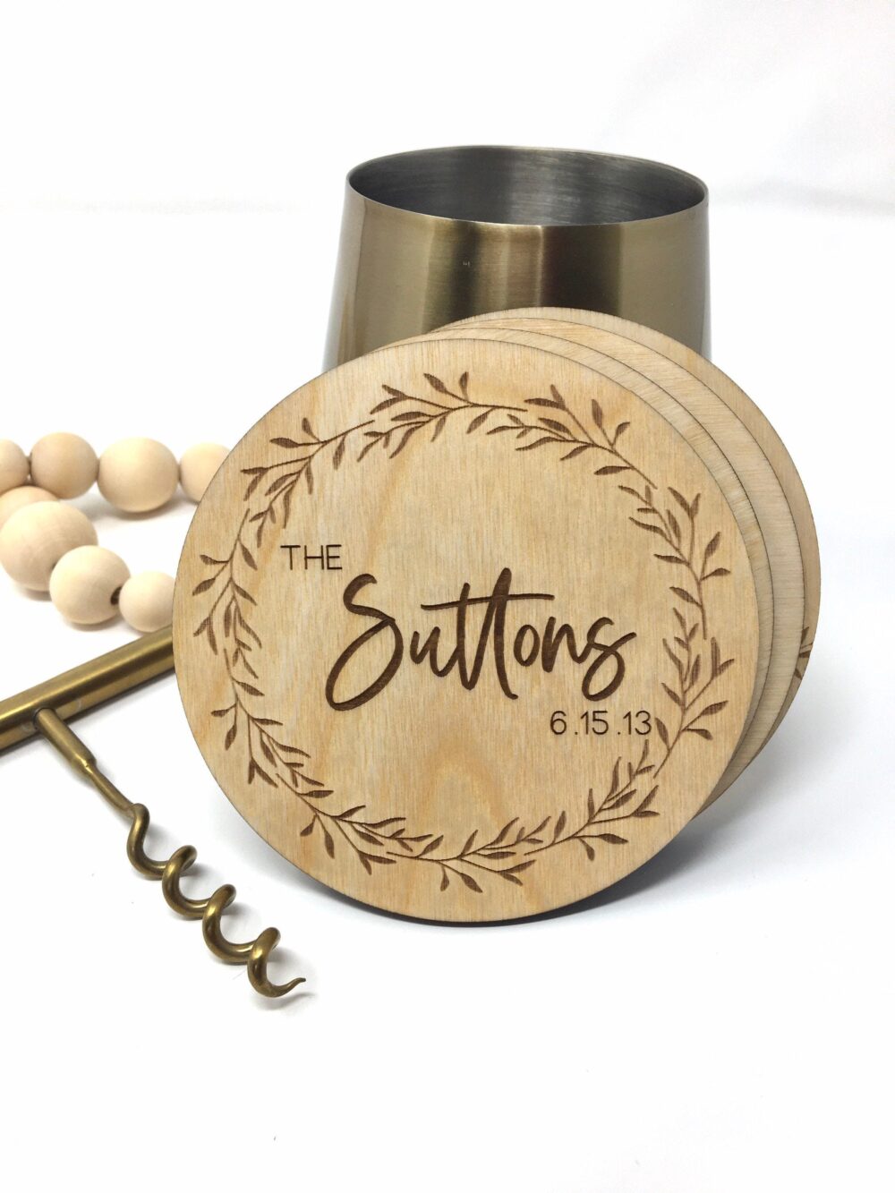 Custom Bulk Wedding Favors, Personalized Wooden Coaster Set, Monogram Coasters, Boho Party Gift, Bridal Shower Gift