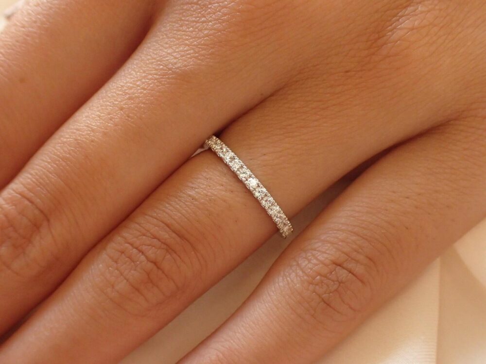 3/4 Micro Pave Eternity Diamond Wedding Band, Platinum Almost Ring, Delicate Ring