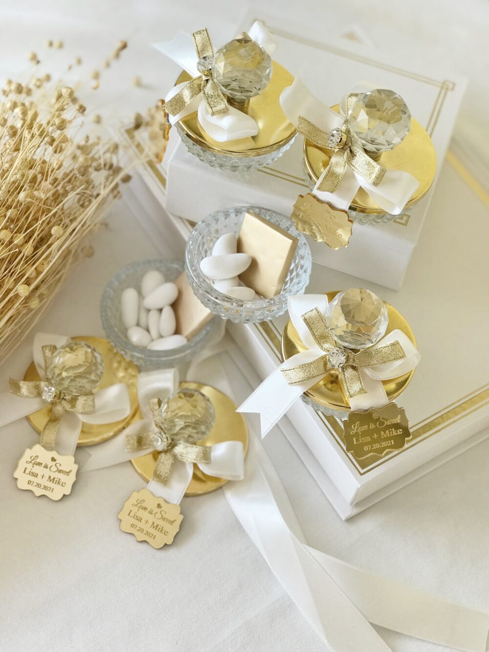 Luxury Empty Gold Crystal Glass Wedding Favor Boxes, Personalised Favour Sweets Jar, Wedding Candy Favors, Islamic Gift