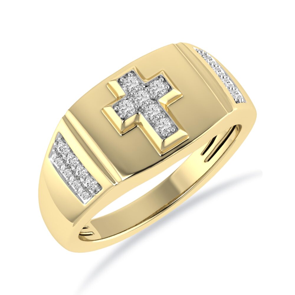 Archman® Natural Diamond Men's Cross Shape Ring, 1/3 Cttw Round Cut Diamond, 10K/14K Solid Gold, Band/Ring