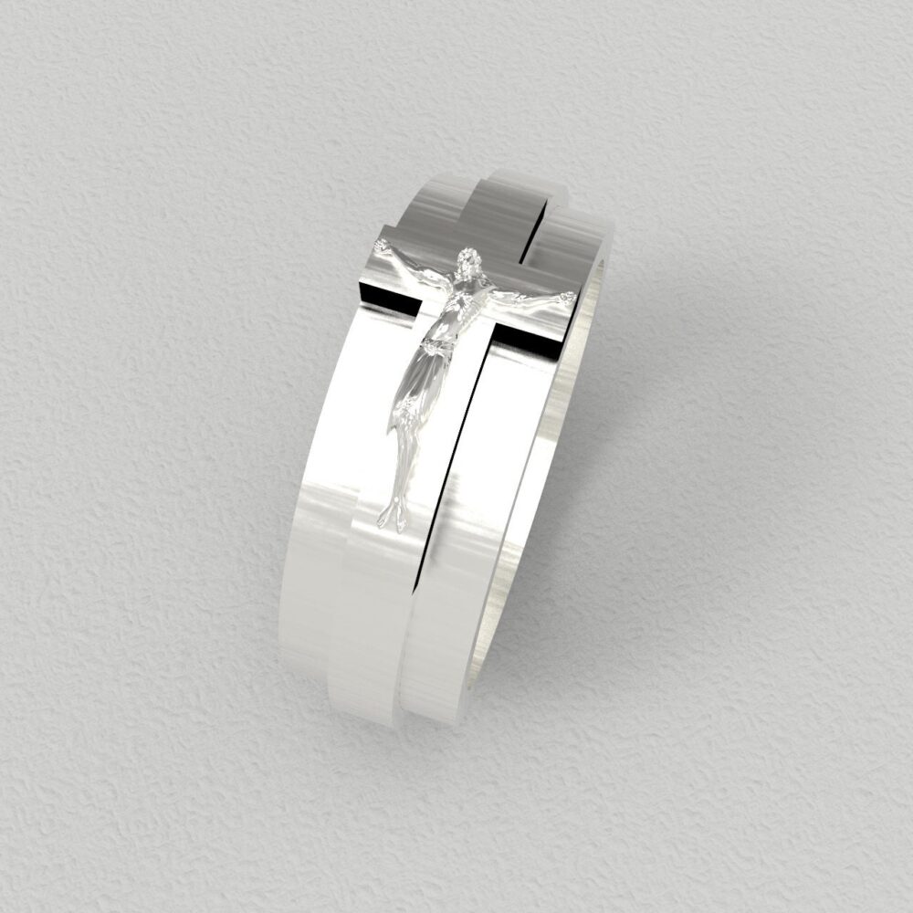 Mens Heavy 925 Silver Jesus Cross Signet Ring Band