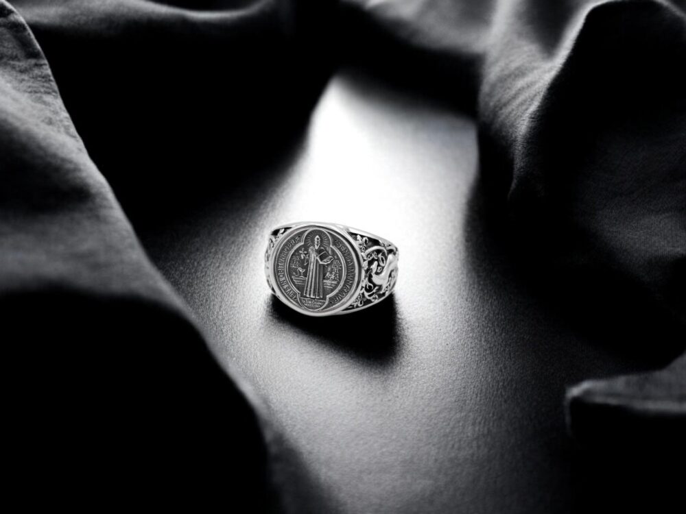 925 Sterling Silver Saint Benedict Medal Men's Ring, St. Catholic Christian Jewelry Wedding Gift