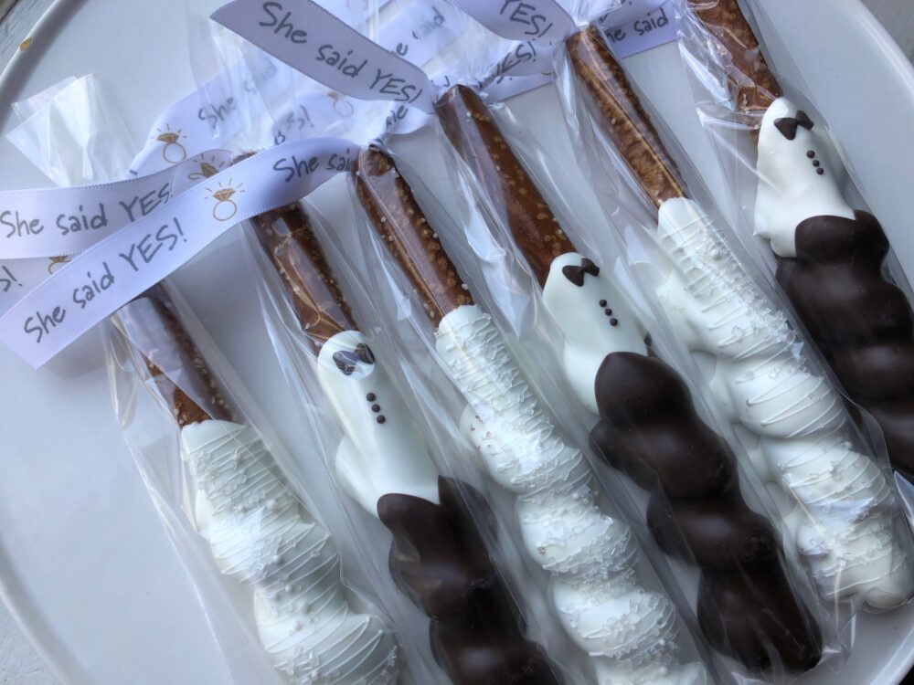 Engagement Chocolate Pretzels, She Said Yes, Bride Groom Pretzel, Gift, Party, Proposal Dinner