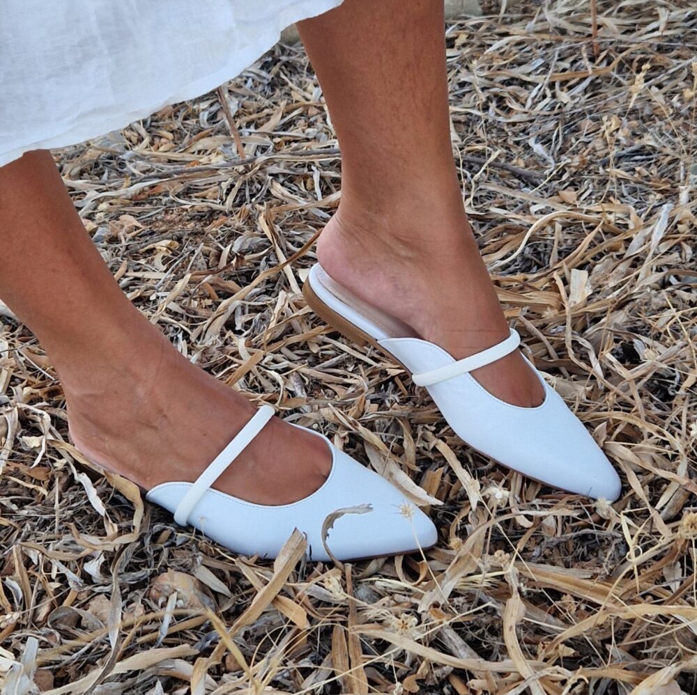 Leather Mules Shoes, White Wedding Mules, Leather Loafers, Slippers, Luxurious Mother's Day Gift, Pointy