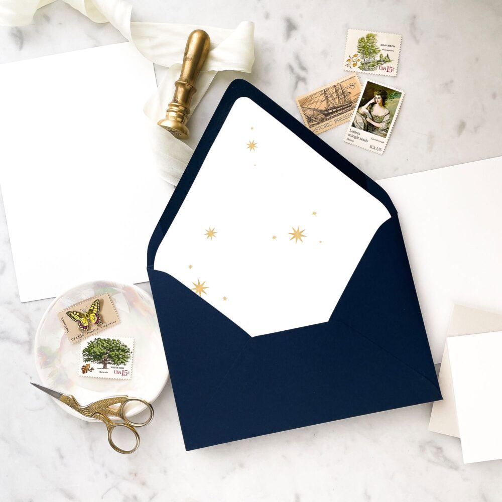 Gold Stars Wedding Envelope Liner - Set Of 25, Printed Liners For Wedding Invitations