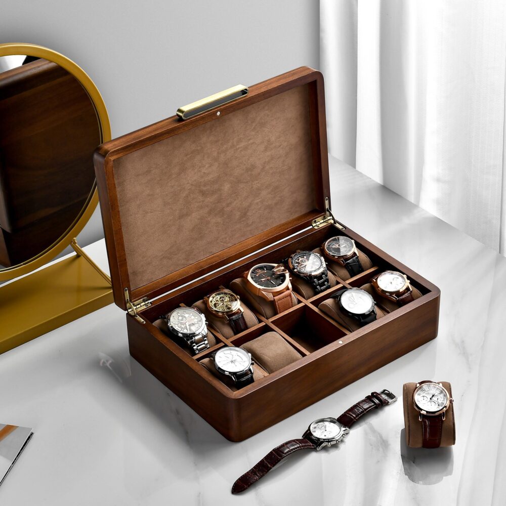 Customized Groom's Watch Box 10 Slots Engraved Acacia Storage Wooden Organizer For Jewelry & Small Accessories Personalized Wedding Gift