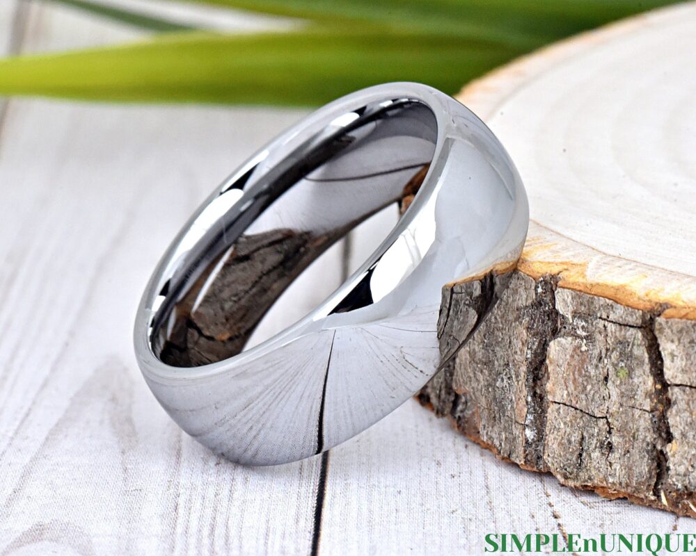 High Polished Tungsten Dome Ring, Man Wedding Band, 8mm Engagement Promise Ring