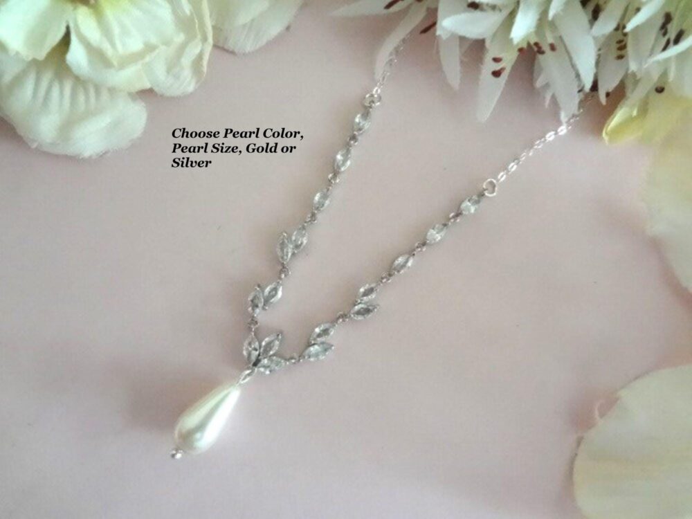 Pearl & Leaf Necklace For Bride Wedding Earrings Teardrop Bridal Y Cz Mother Of Jewelry