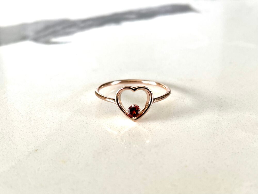 Garnet Heart Ring/14K Gold January Birthstone Valentines Ring Solid Love