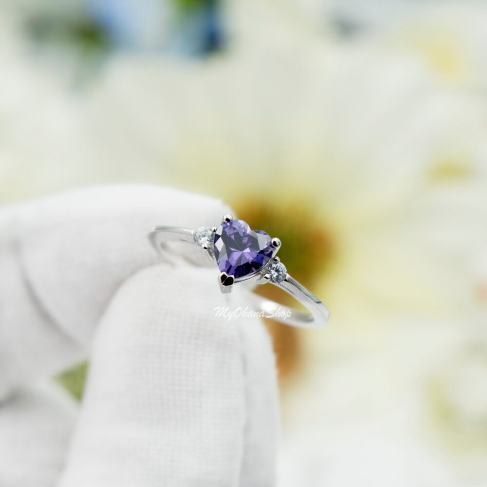 925 Sterling Silver Amethyst Cz Heart Ring For Women, Girls. February Birth Stone Ring. 1 Ct. Deep Purple Ring, Promise Her