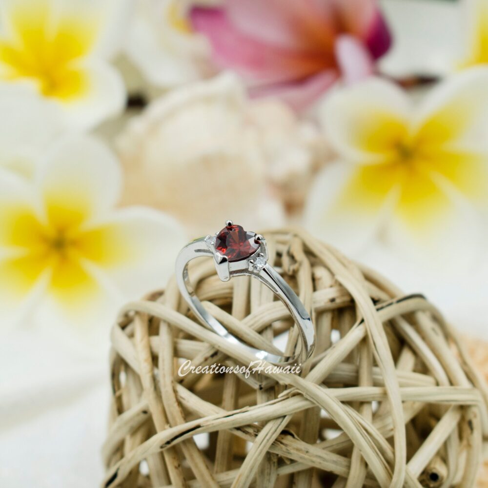 925 Sterling Silver Garnet Cz Heart Ring For Women, Girls. January Birthstone Ring. 1 Ct. Deep Dark Red Ring, Promise Her