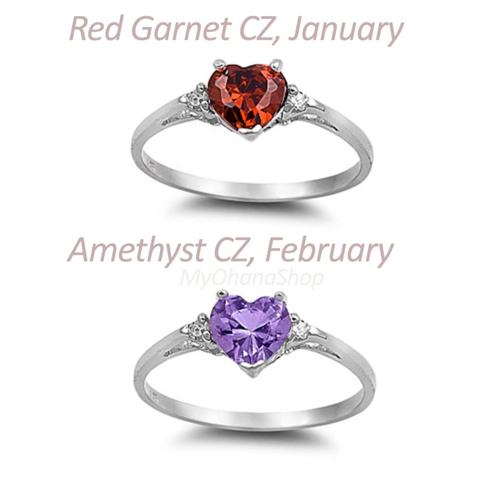 925 Sterling Silver Birthstone Heart Ring For Girls, Women. Birthdays, Valentine's Day Cz Rings Her. Engagement & Wedding Ring
