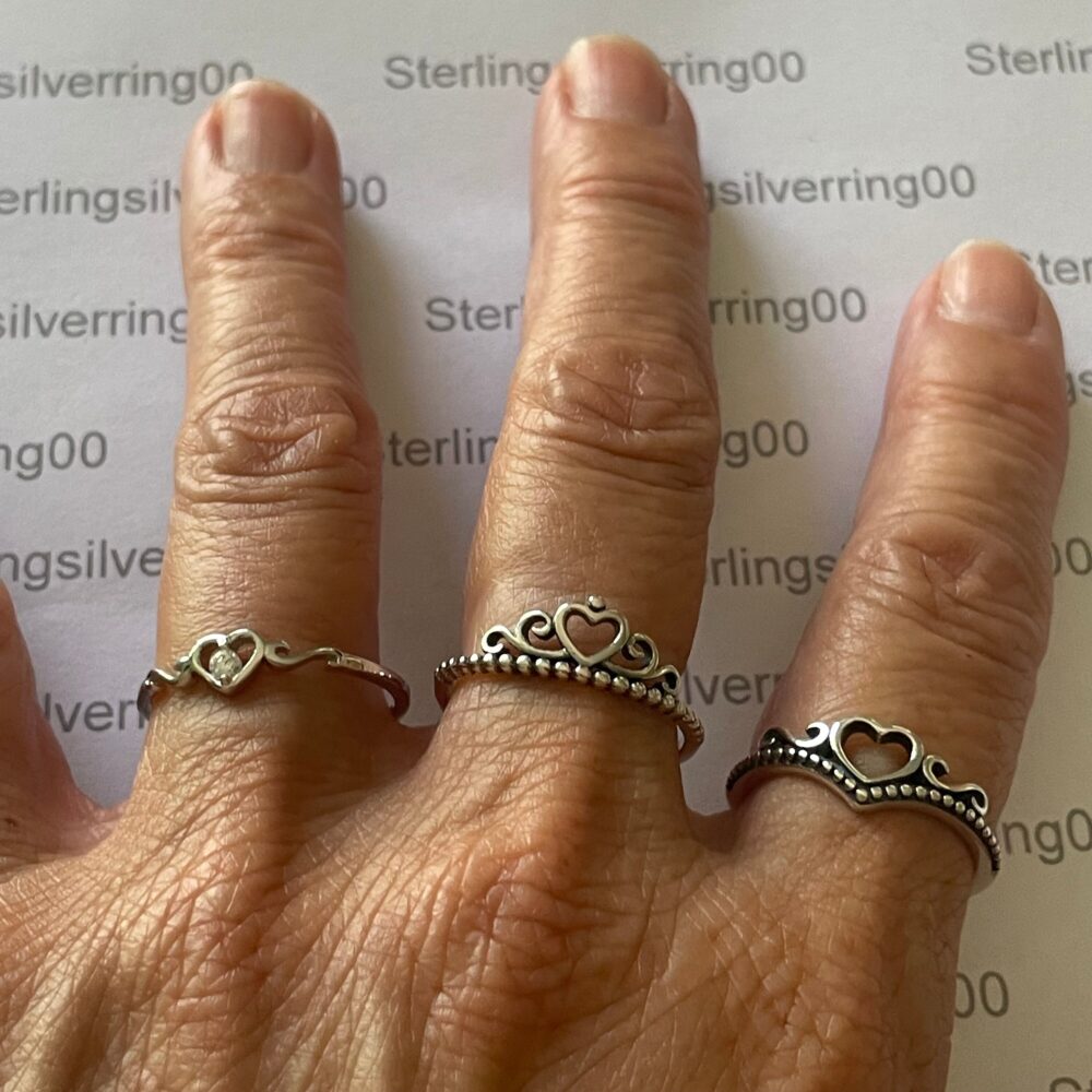 sterling Silver Heart Ring, Crown Side Swirls Beads Cz Promise Ring