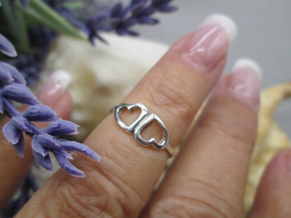 sterling Silver Double Heart Ring>925 Heart Ring, Dainty Heart Ring, Hearts, Love, Boyfriend, Best Friend Ring, Promise, 925 Ring
