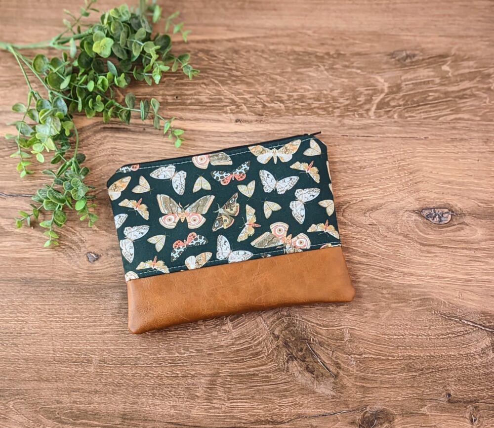 Moth Makeup Bag Insect Cosmetic Bag & Travel Pouch, Vegan Leather