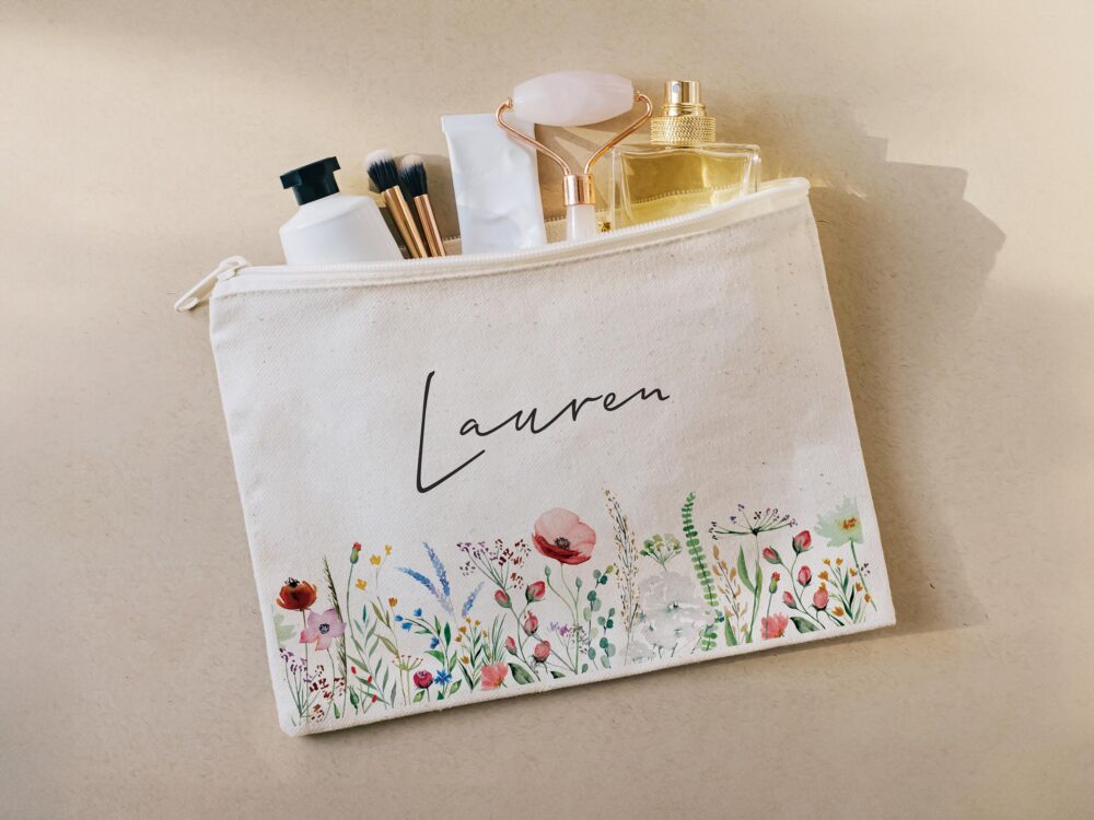 Custom Name Canvas Makeup Bag - Personalized Gift For Bridesmaids, Mom, Or Urban Women | Perfect Weddings, Birthdays Gift, Everyday Use