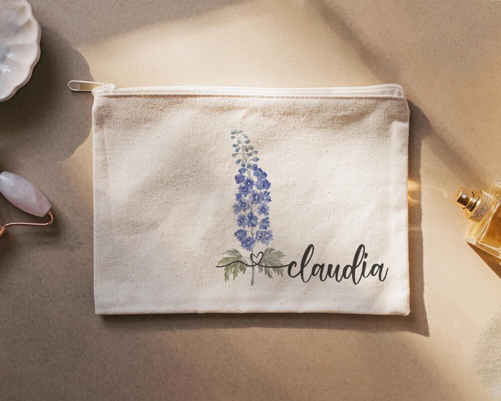 Birth Flower Canvas Makeup Bag - Personalized Gift For Bridesmaids, Mom, Or Urban Women | Perfect Weddings, Birthdays, Everyday Use
