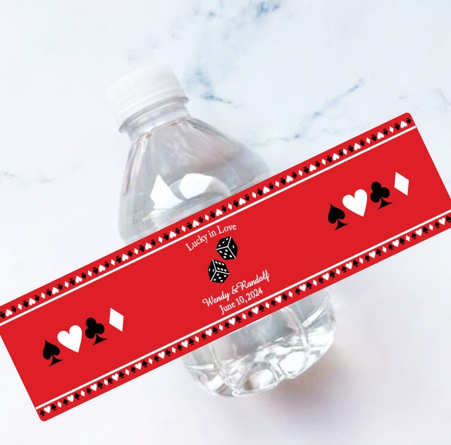 Personalized 16 Pieces Lucky in Love Vegas Dice Water Bottle Sticker Only Favors, Wedding Labels, Stickers Labels | Mg819
