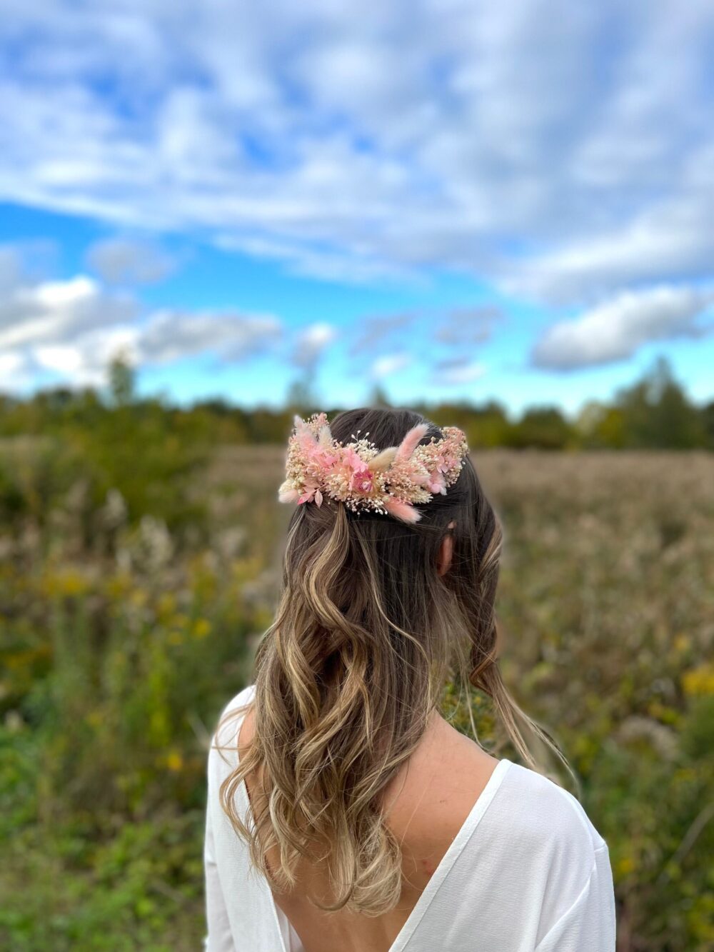 Boho Wedding Headpiece Pink Pampas Grass Hair Piece Dried Flower Accessory Rustic Floral Dusty & White Hair Comb