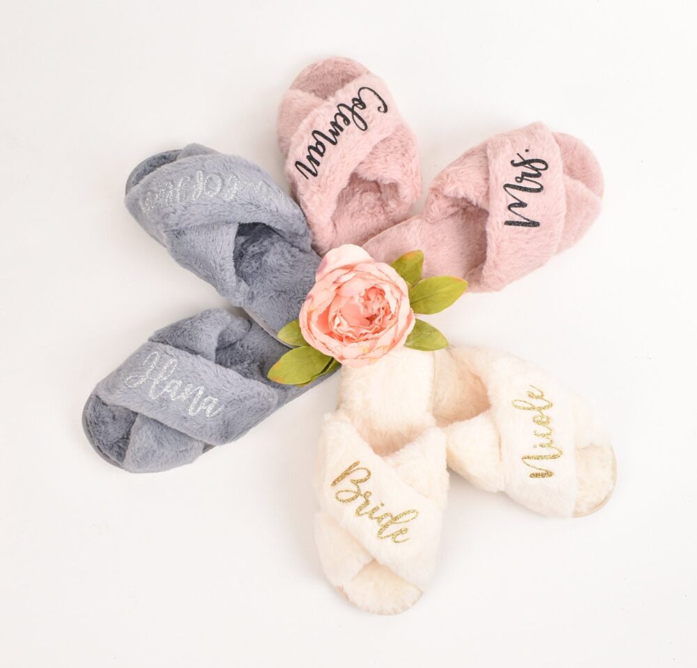 Personalized Bride Bridesmaid Slippers, Gifts Bridal Shower Wedding Shoes, Custom For Her, Bachelorette Party Slippers