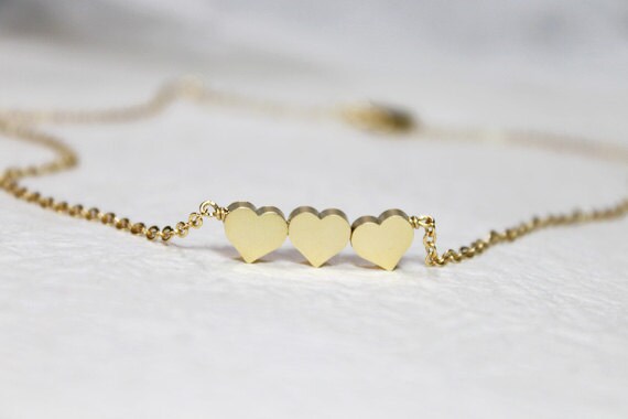 Cute Gold Three Hearts Necklace, Simple Triple Hearts Pendant, Trio Hearts, Gift For Mom, Friend, Wedding Gift, Idea -2005