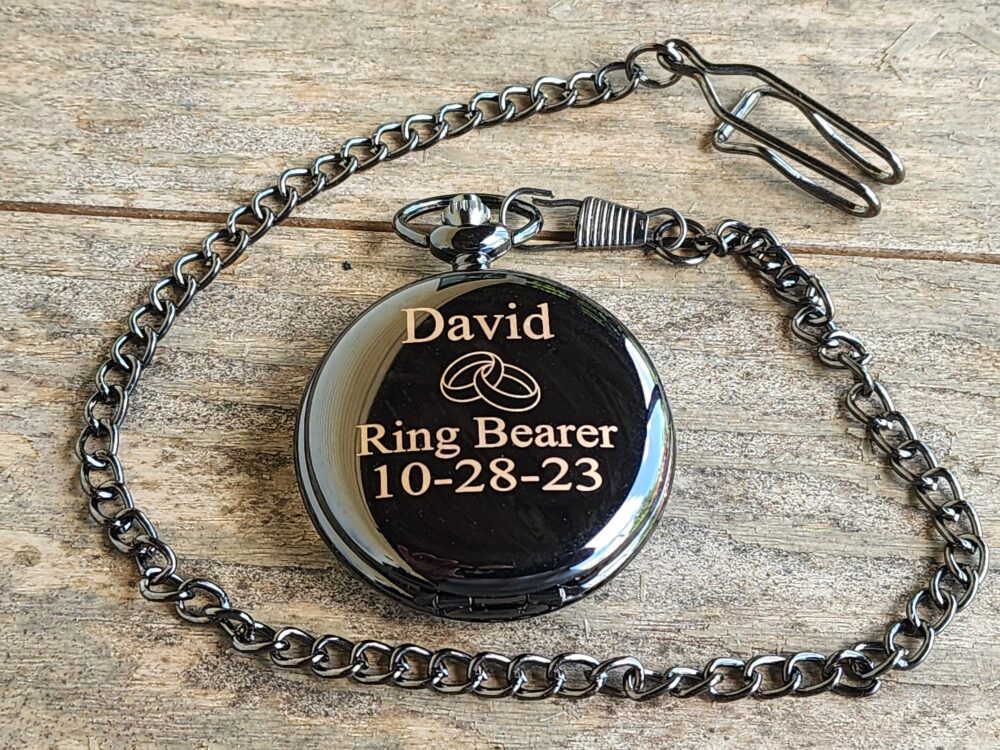 Ring Bearer Gift - Custom Engraved Pocket Watch Personalized Proposal Keepsake For Him Wedding Security