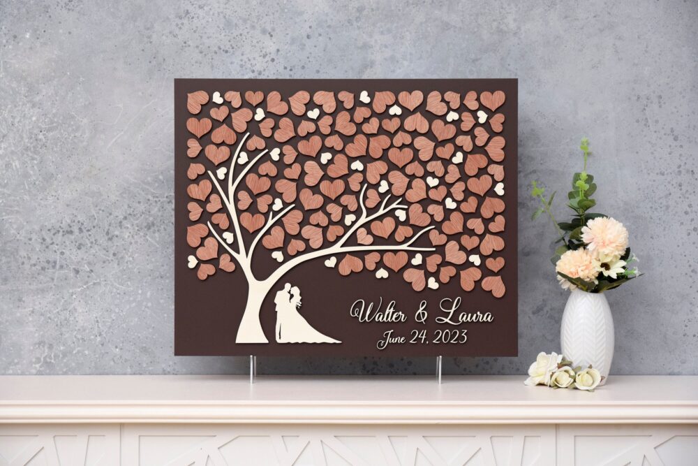 3D Love Tree Custom Rustic Guest Book Wedding Guestbook Alternative Tree Wooden Hearts Leaves Wedding Tree Of Life