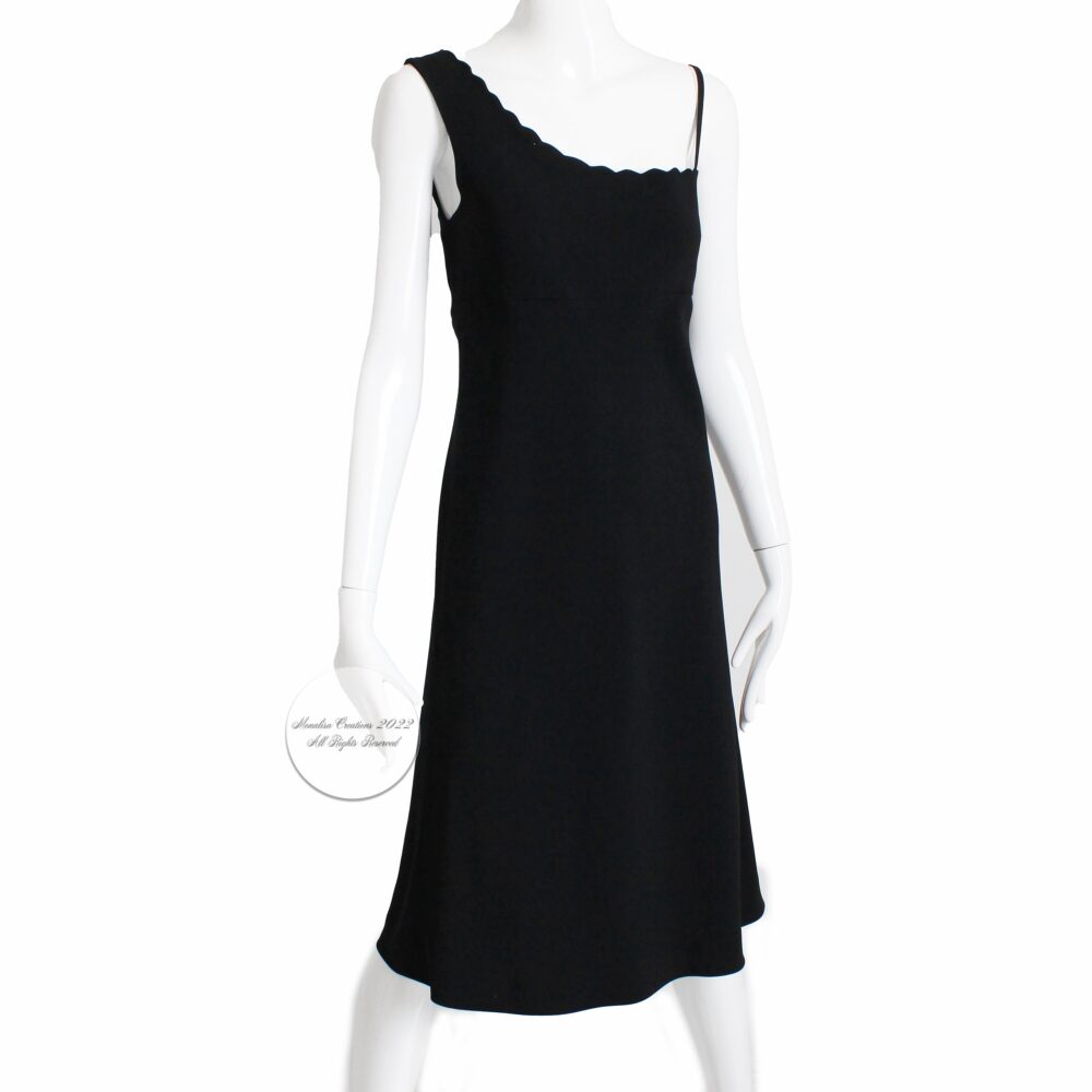 Sonia Rykiel Dress One Shoulder Scallop Collar Little Black lbd Vintage 90S M/L