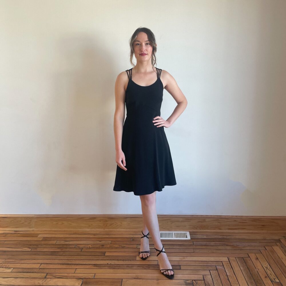 90S Black Dress Little Strappy Full Skirt Fit & Flare Silk Giorgio Armani Holiday Party Nye