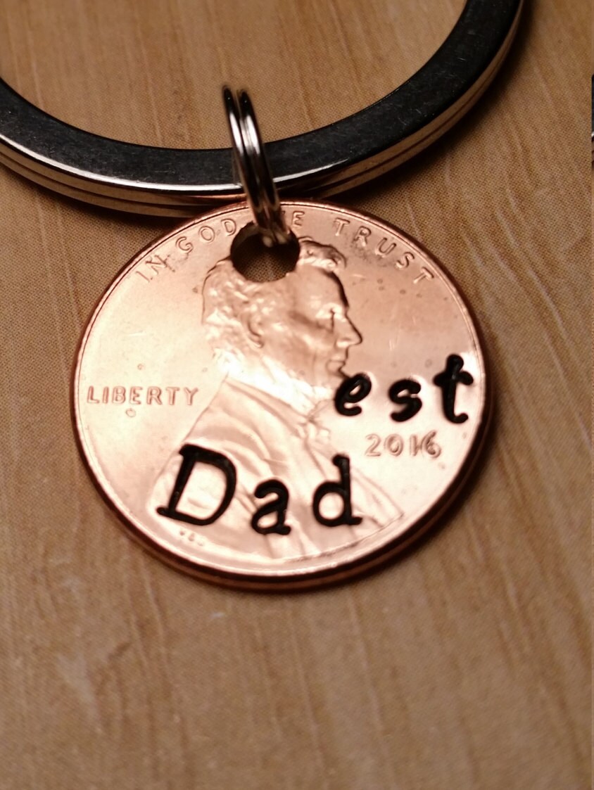 Custom Keychain, Father's Day Gift, Gift For New Dad, Father Personalized Gifts, Gifts Him, Lucky Penny Keychain